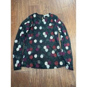 RO & DE Black Floral Embroidered Sheer whimsigoth Top XS USA Y2K vintage style‎